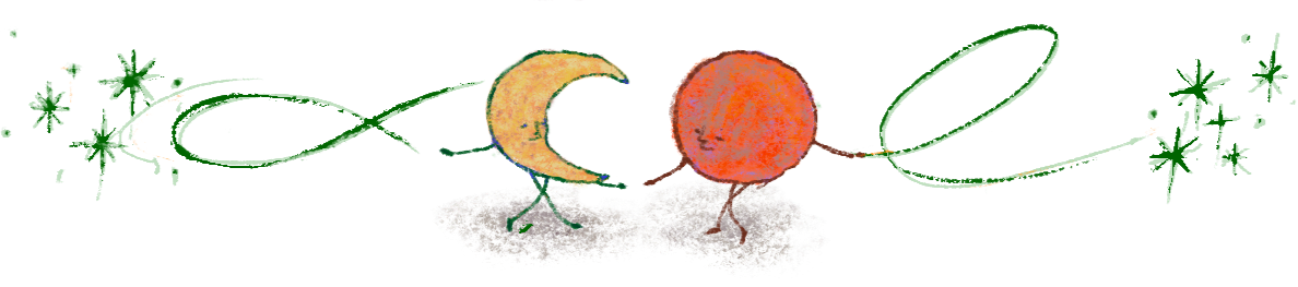 Illustration of the sun dancing with the moon